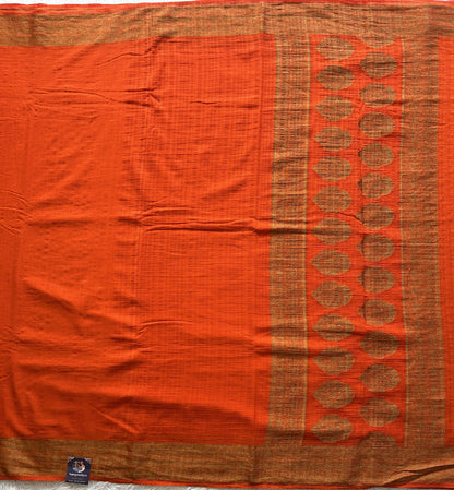Orange Banarasi Semi Tussar Georgette Saree with Sliver Zari Border — Lightweight Festive Wear