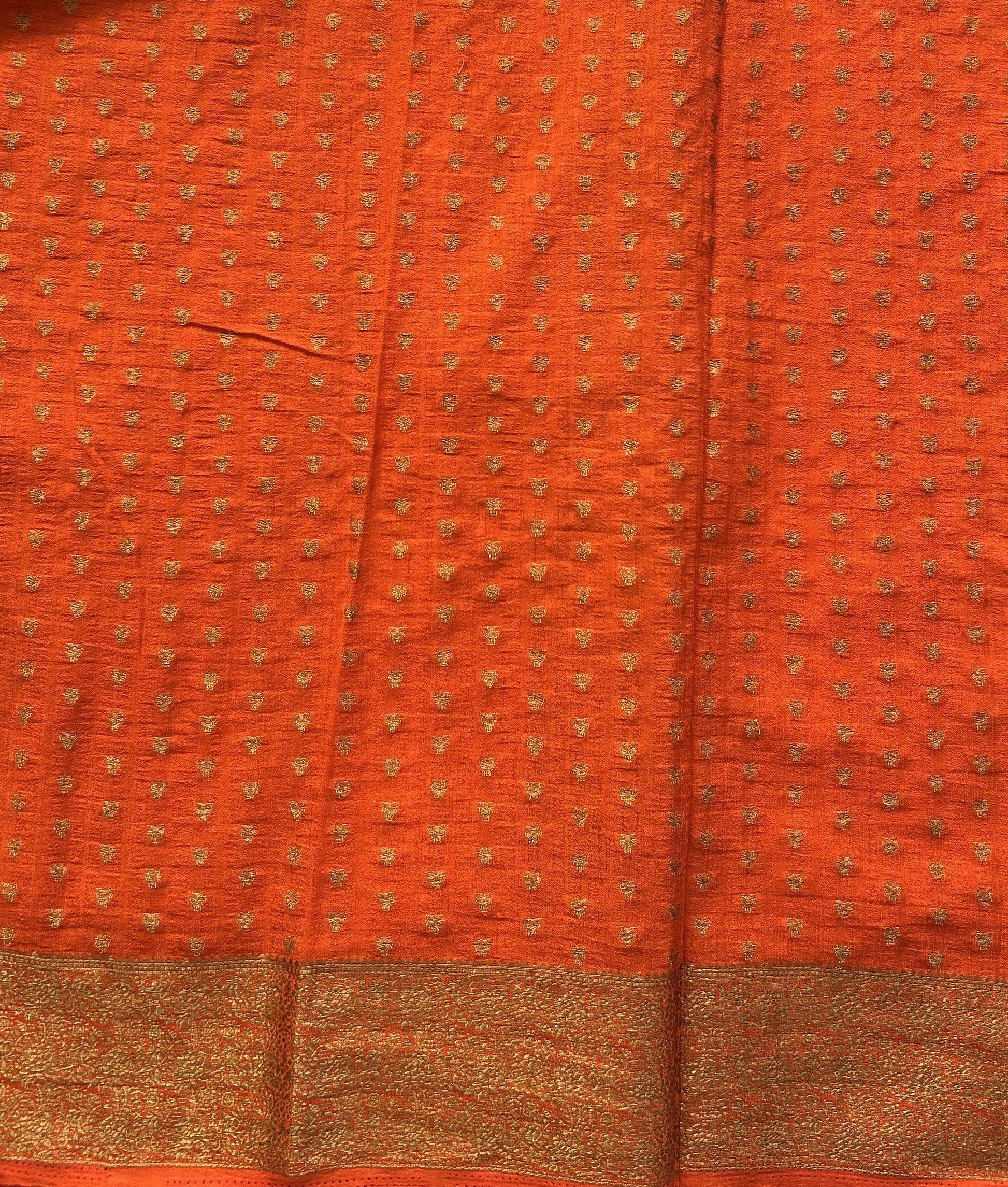 Orange Banarasi Semi Tussar Georgette Saree with Sliver Zari Border — Lightweight Festive Wear - Sampradaya Designer Studio