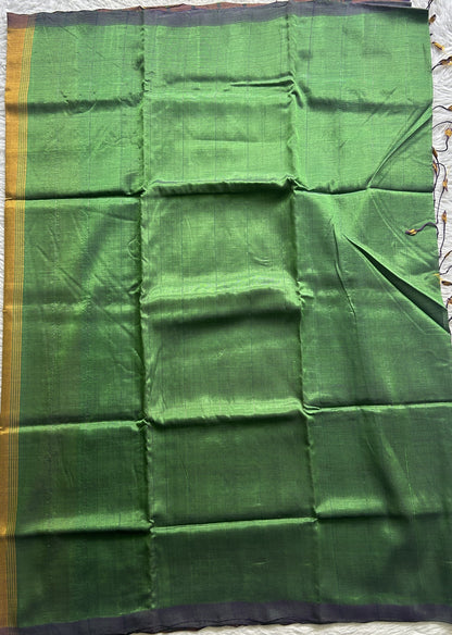 Mangalagiri Plain Pattu Saree Green colored complemented with a No Border. - Sampradaya Designer Studio