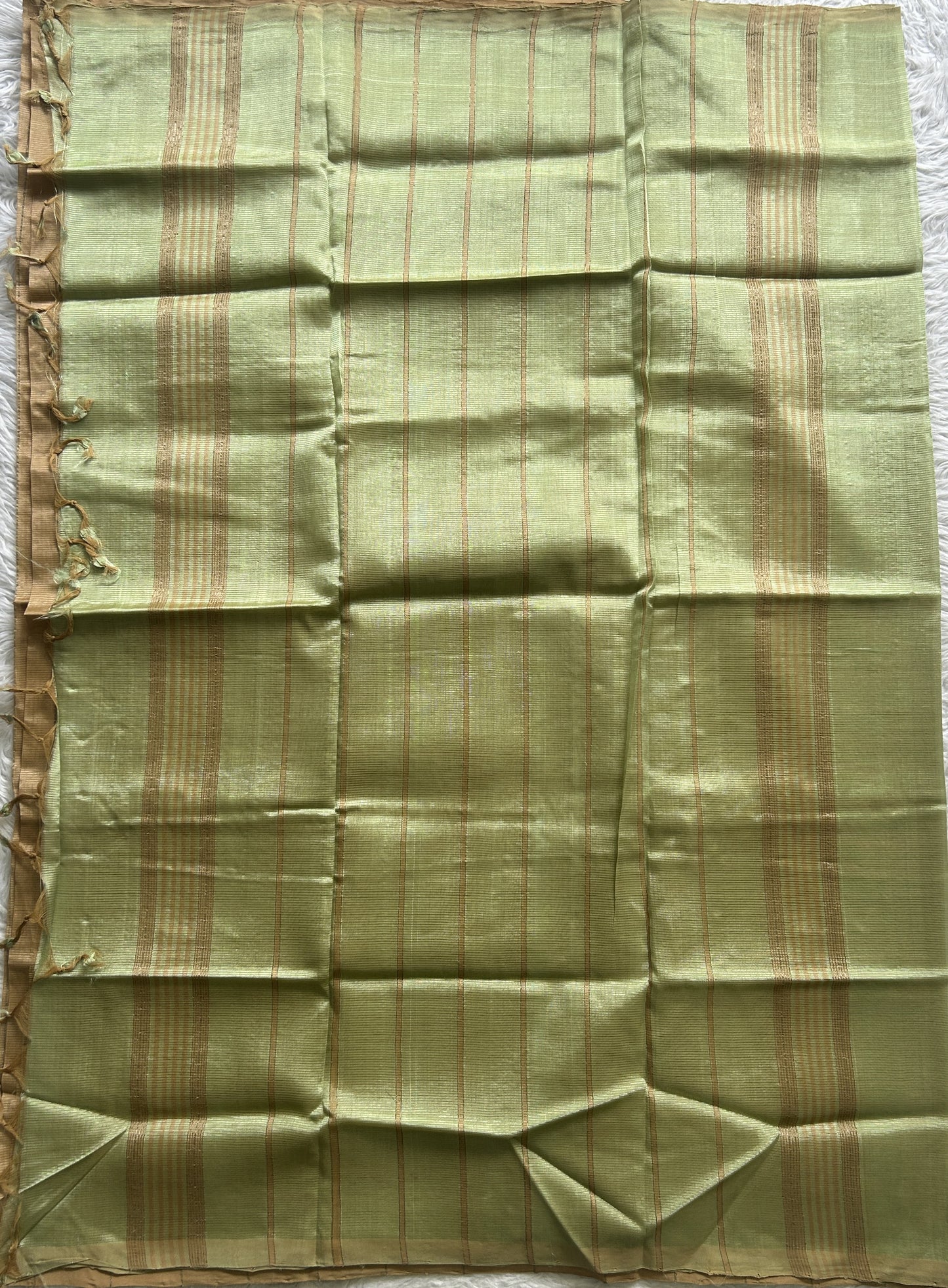 Mangalagiri Plain Pattu Saree Beige colored complemented with a No Border. - Sampradaya Designer Studio