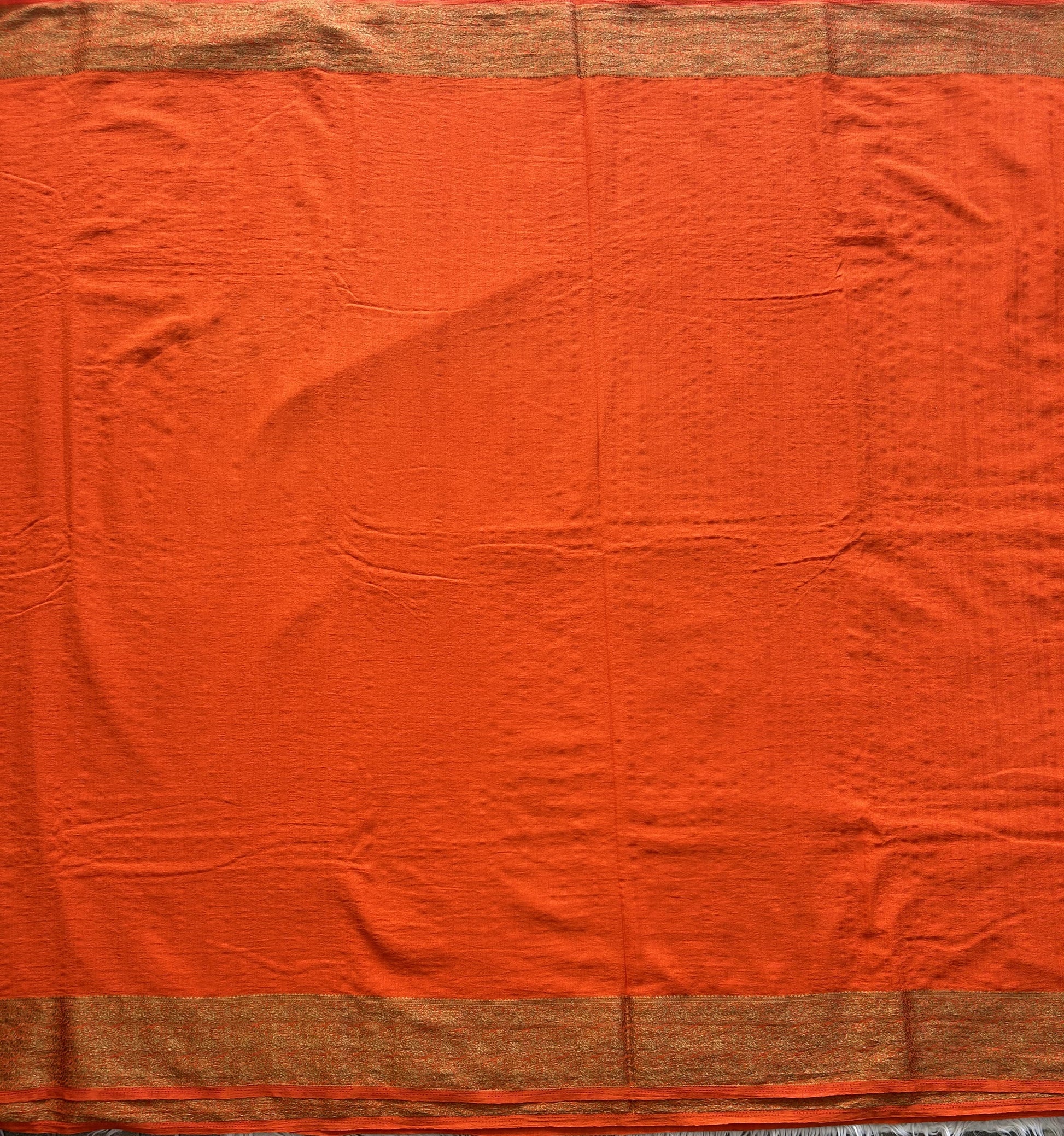Orange Banarasi Semi Tussar Georgette Saree with Sliver Zari Border — Lightweight Festive Wear - Sampradaya Designer Studio