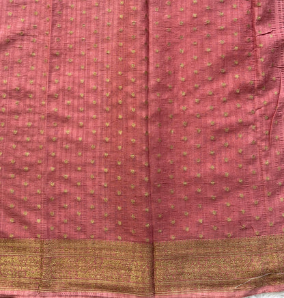 Onion Pink Banarasi Semi Tussar Georgette Saree with Sliver Zari Border — Lightweight Festive Wear - Sampradaya Designer Studio
