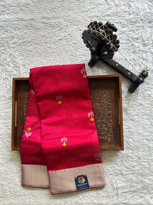Chanderi Silk Saree Pink color Elegantly Paired with a Silver Zari border - Sampradaya Designer Studio