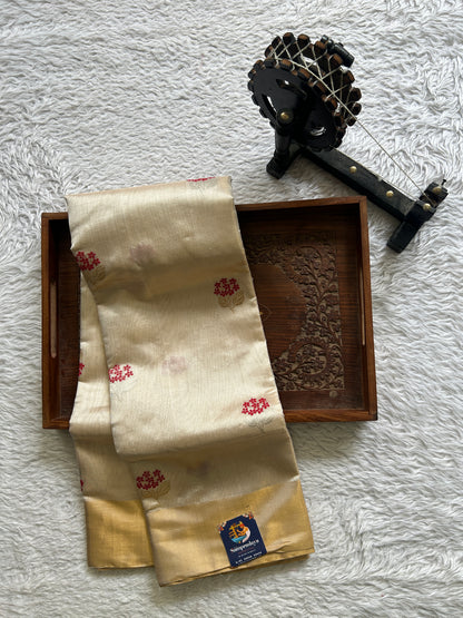 Chanderi Silk Saree Gold color Elegantly Paired with a Gold Zari border - Sampradaya Designer Studio