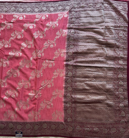 Pink Banarasi Semi Tussar Georgette Saree with Sliver Zari Border — Lightweight Festive Wear - Sampradaya Designer Studio