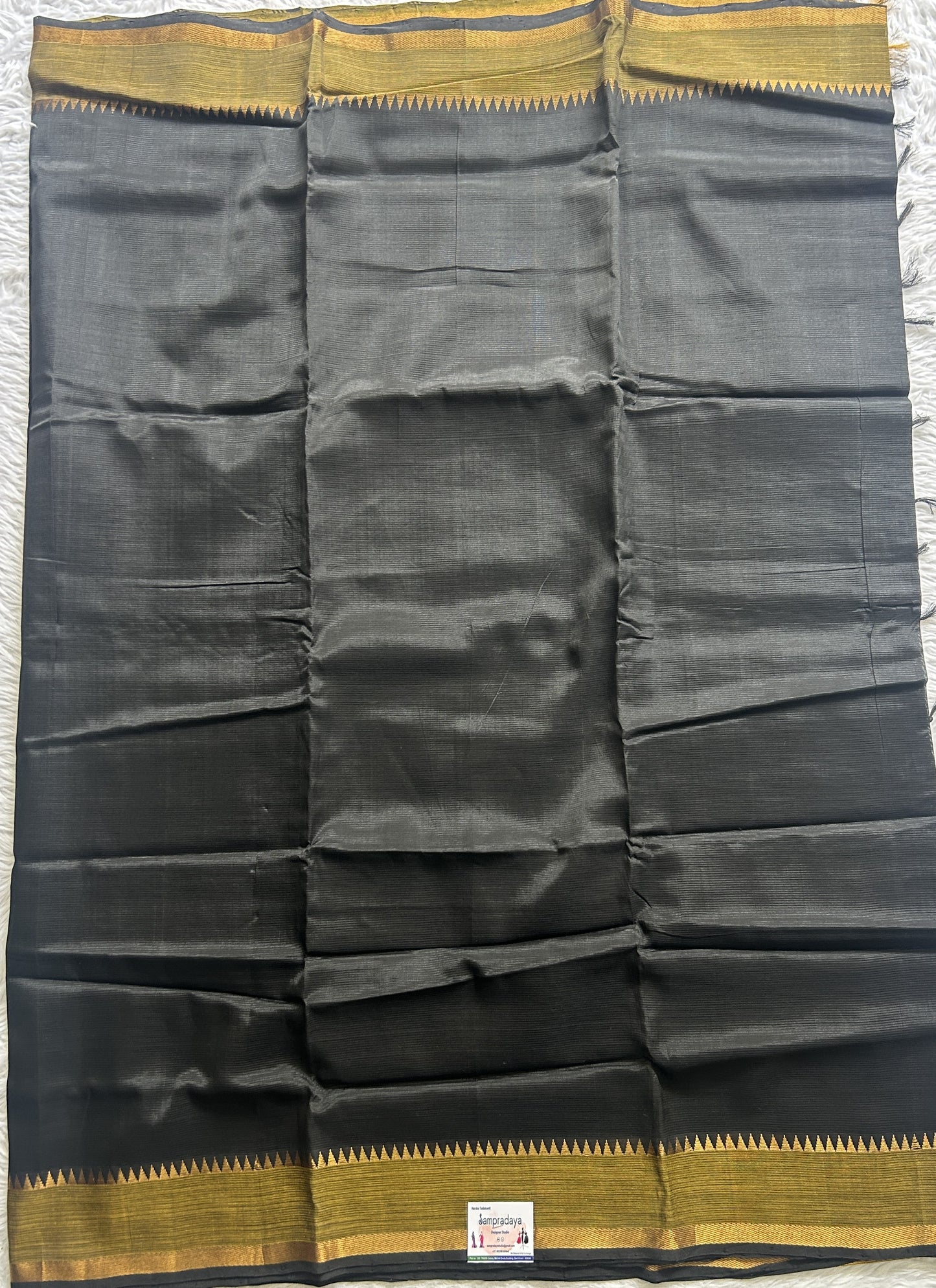 Mangalagiri Plain Pattu Saree Black colored complemented with a Zari Border - Sampradaya Designer Studio