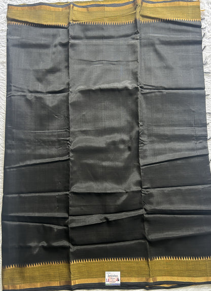 Mangalagiri Plain Pattu Saree Black colored complemented with a Zari Border - Sampradaya Designer Studio