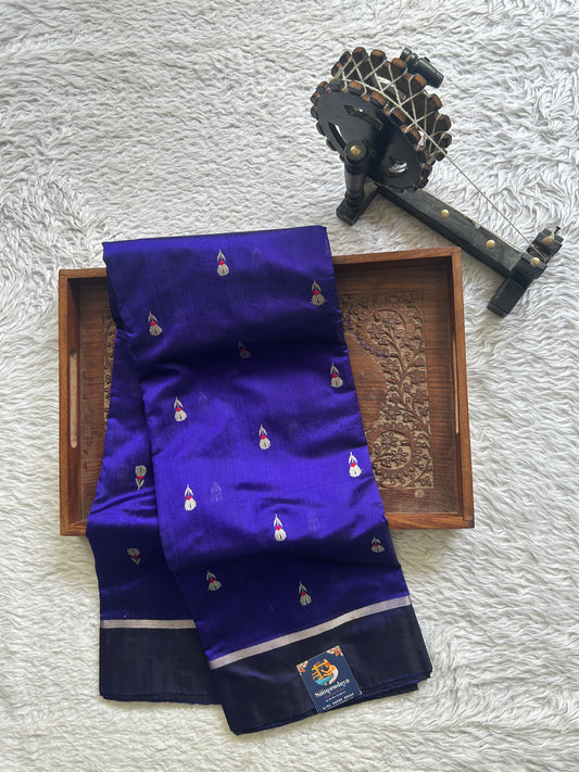Chanderi Silk Saree Royal Blue color Elegantly Paired with a Plain border - Sampradaya Designer Studio