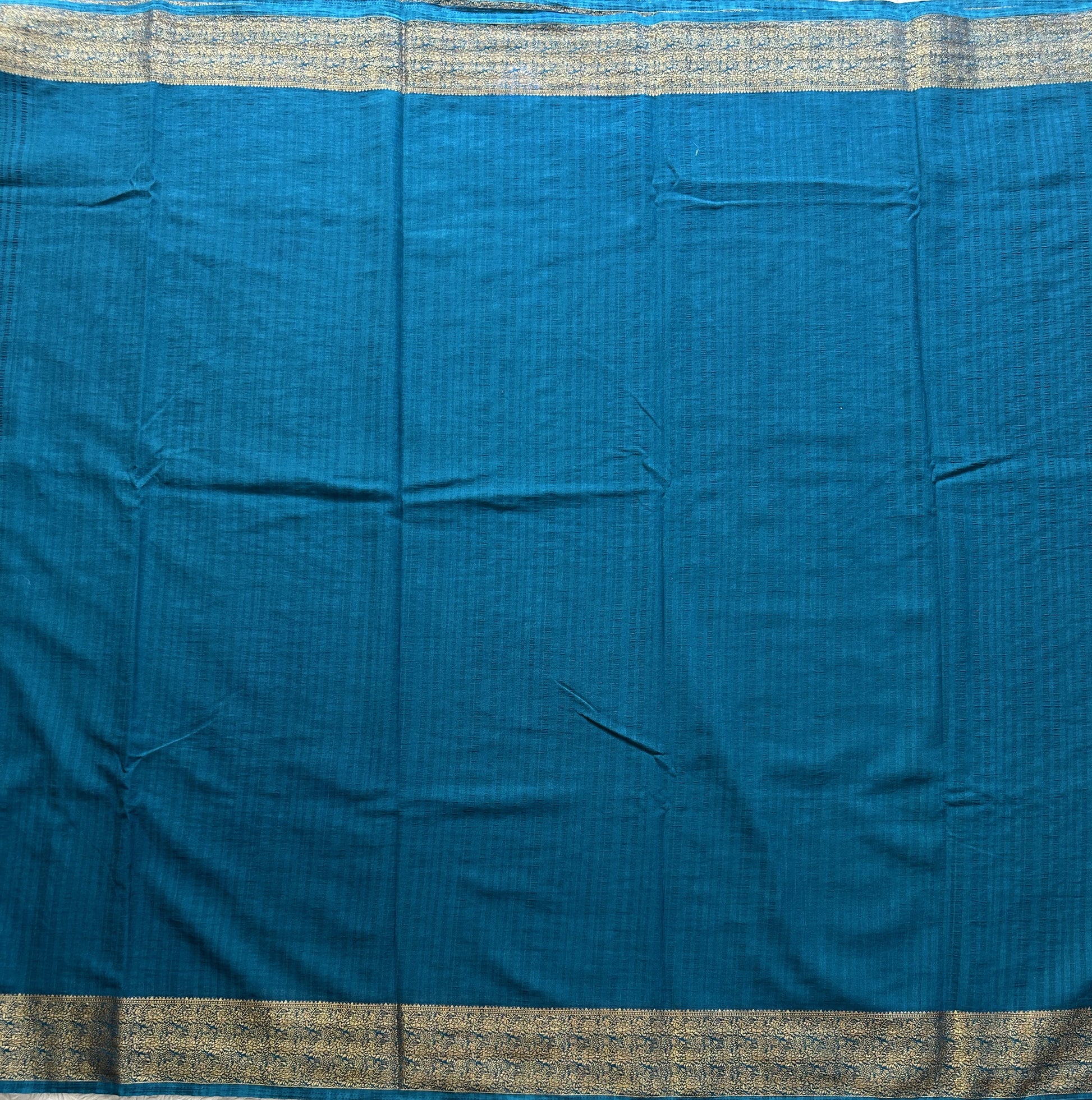 Peacock Blue Banarasi Semi Tussar Georgette Saree with Sliver Zari Border — Lightweight Festive Wear - Sampradaya Designer Studio