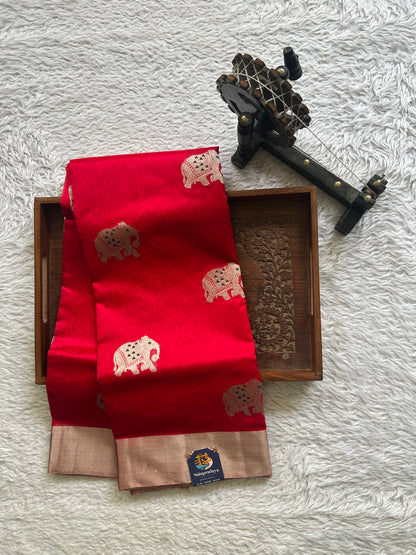 Chanderi Silk Saree Deep Pink color Elegantly Paired with a Silver Zari border - Sampradaya Designer Studio