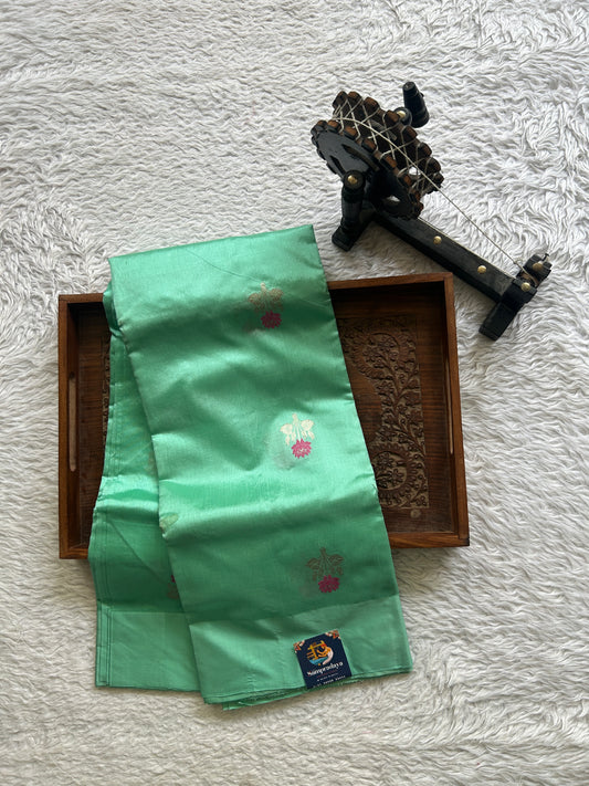 Chanderi Silk Saree Lux Green color Elegantly Paired with a Plain border - Sampradaya Designer Studio