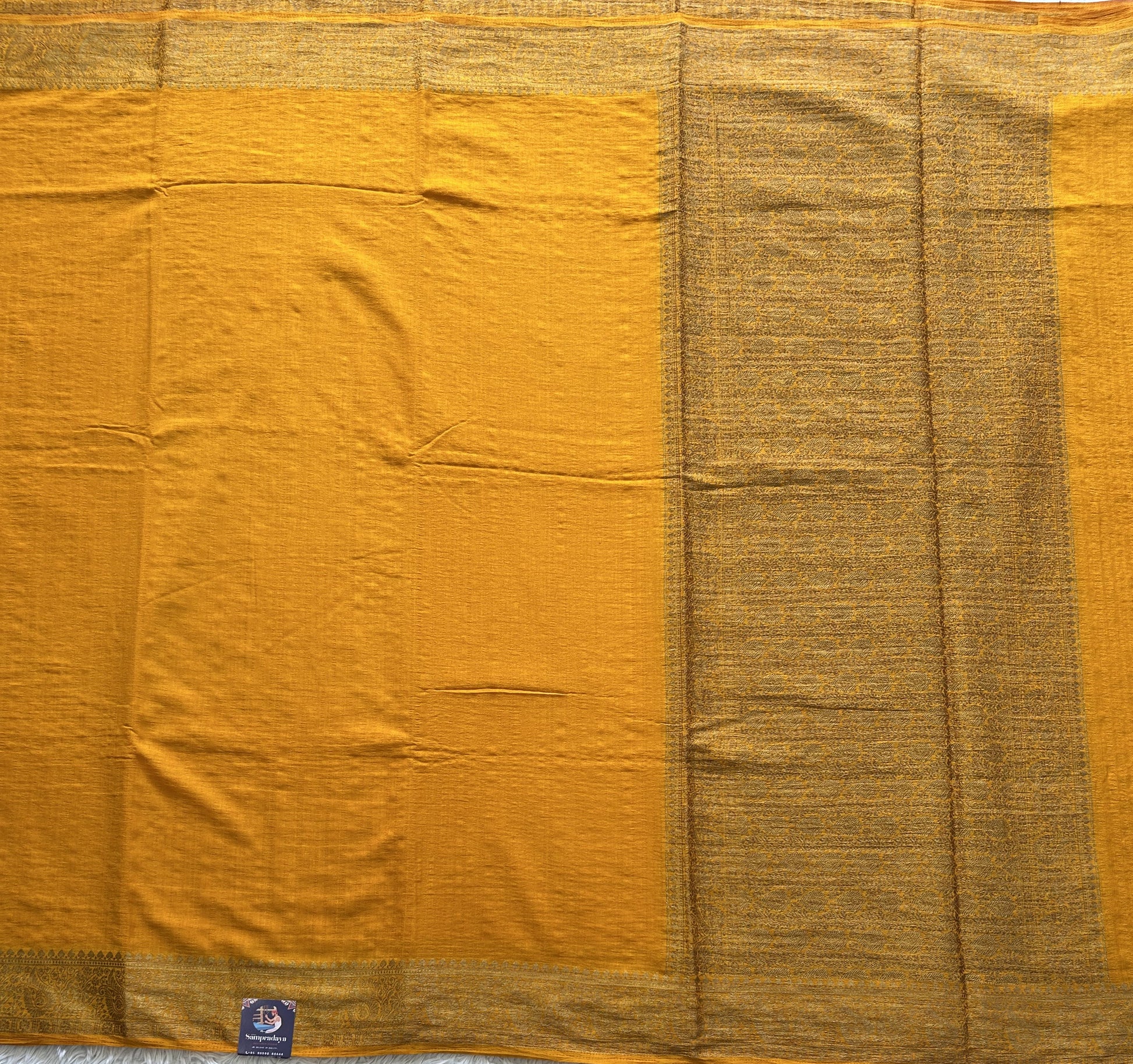 Yellow Banarasi Semi Tussar Georgette Saree with Sliver Zari Border — Lightweight Festive Wear - Sampradaya Designer Studio