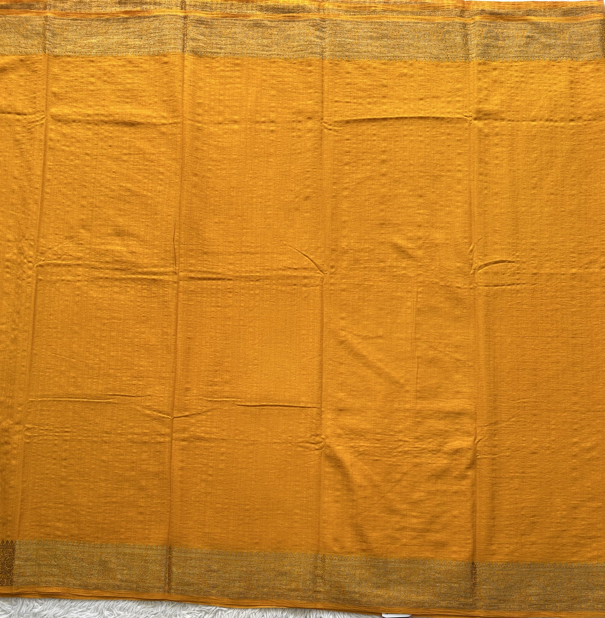 Yellow Banarasi Semi Tussar Georgette Saree with Sliver Zari Border — Lightweight Festive Wear - Sampradaya Designer Studio