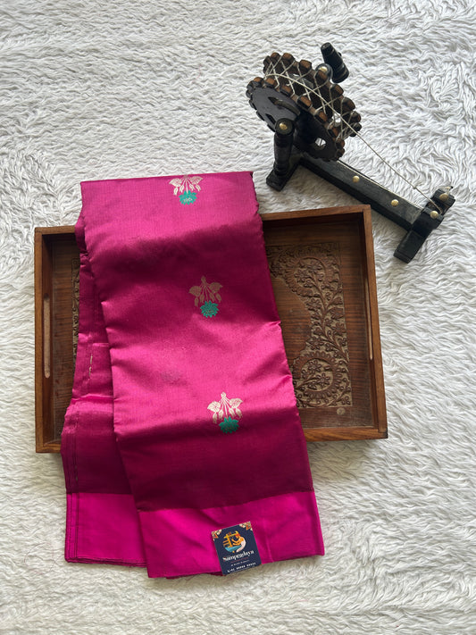 Chanderi Silk Saree Magenta Pink color Elegantly Paired with a Plain border - Sampradaya Designer Studio