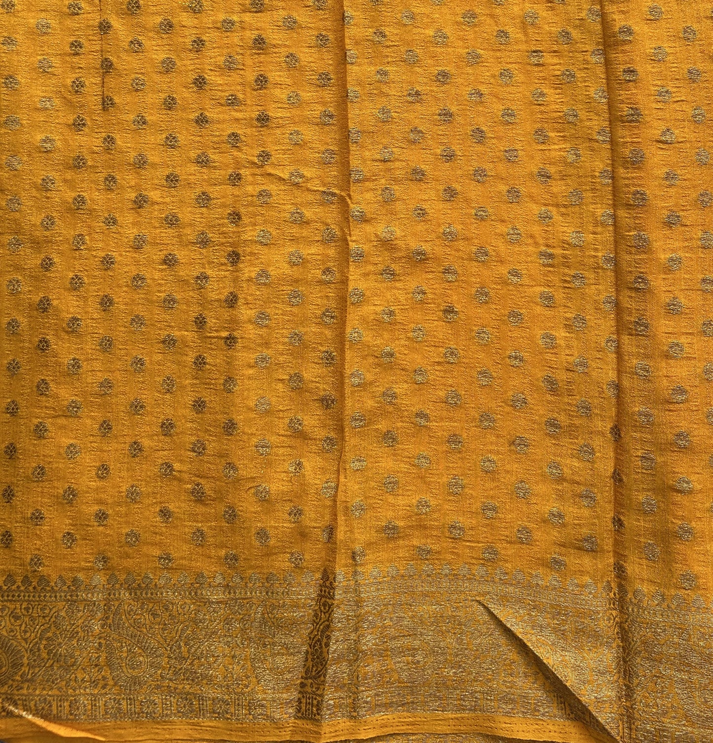 Yellow Banarasi Semi Tussar Georgette Saree with Sliver Zari Border — Lightweight Festive Wear
