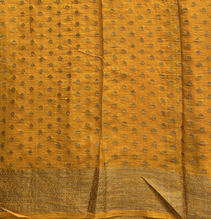 Yellow Banarasi Semi Tussar Georgette Saree with Sliver Zari Border — Lightweight Festive Wear