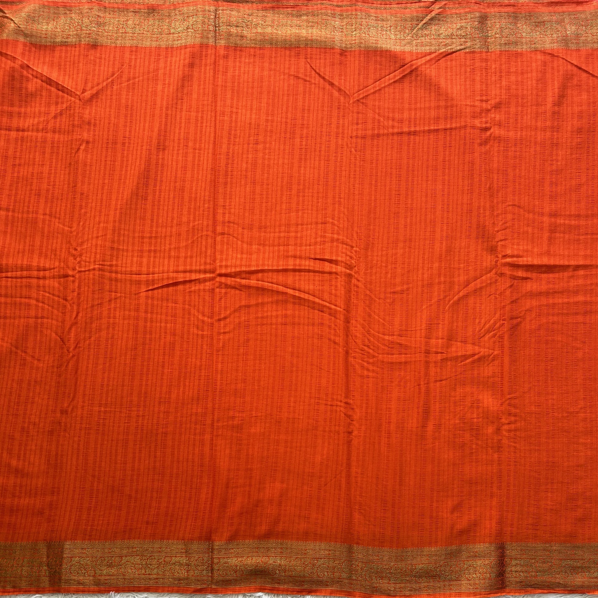 Orange Banarasi Semi Tussar Georgette Saree with Sliver Zari Border — Lightweight Festive Wear - Sampradaya Designer Studio