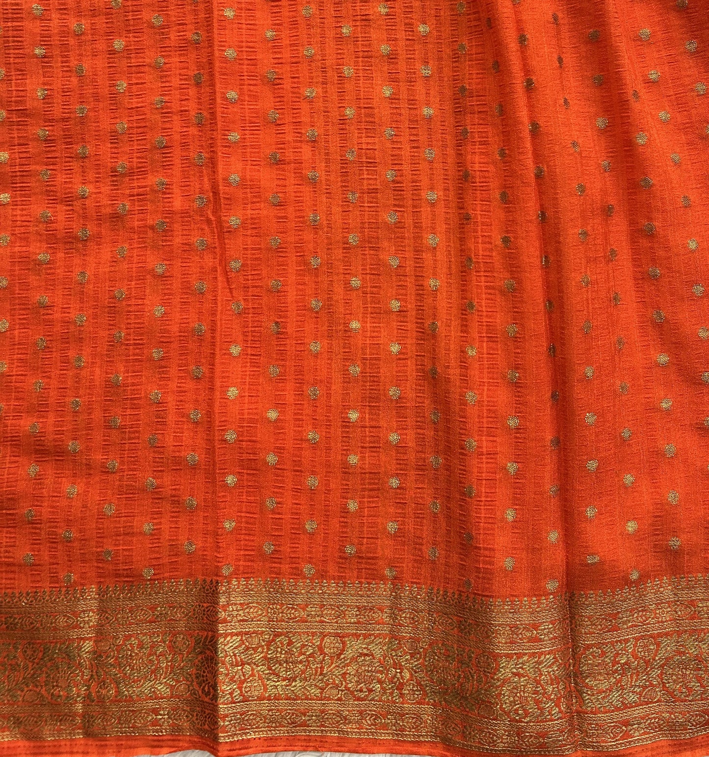 Orange Banarasi Semi Tussar Georgette Saree with Sliver Zari Border — Lightweight Festive Wear