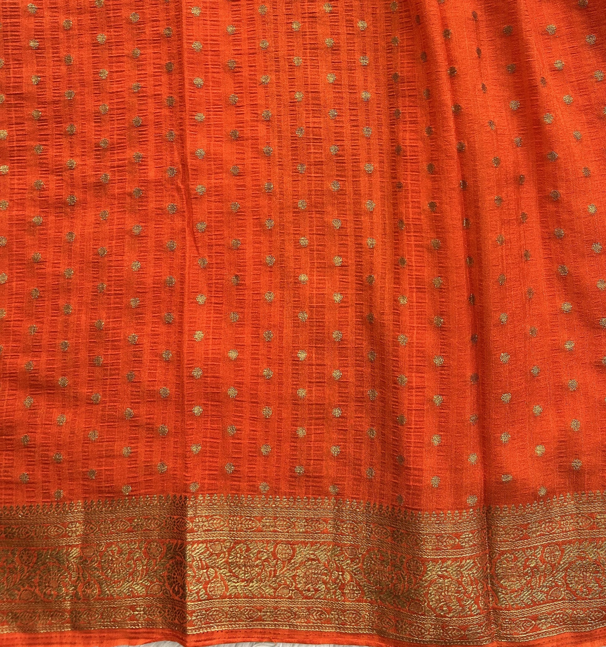 Orange Banarasi Semi Tussar Georgette Saree with Sliver Zari Border — Lightweight Festive Wear - Sampradaya Designer Studio