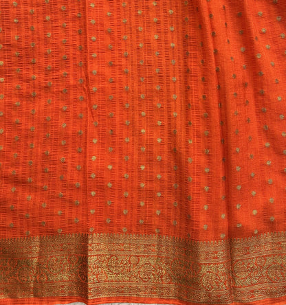 Orange Banarasi Semi Tussar Georgette Saree with Sliver Zari Border — Lightweight Festive Wear