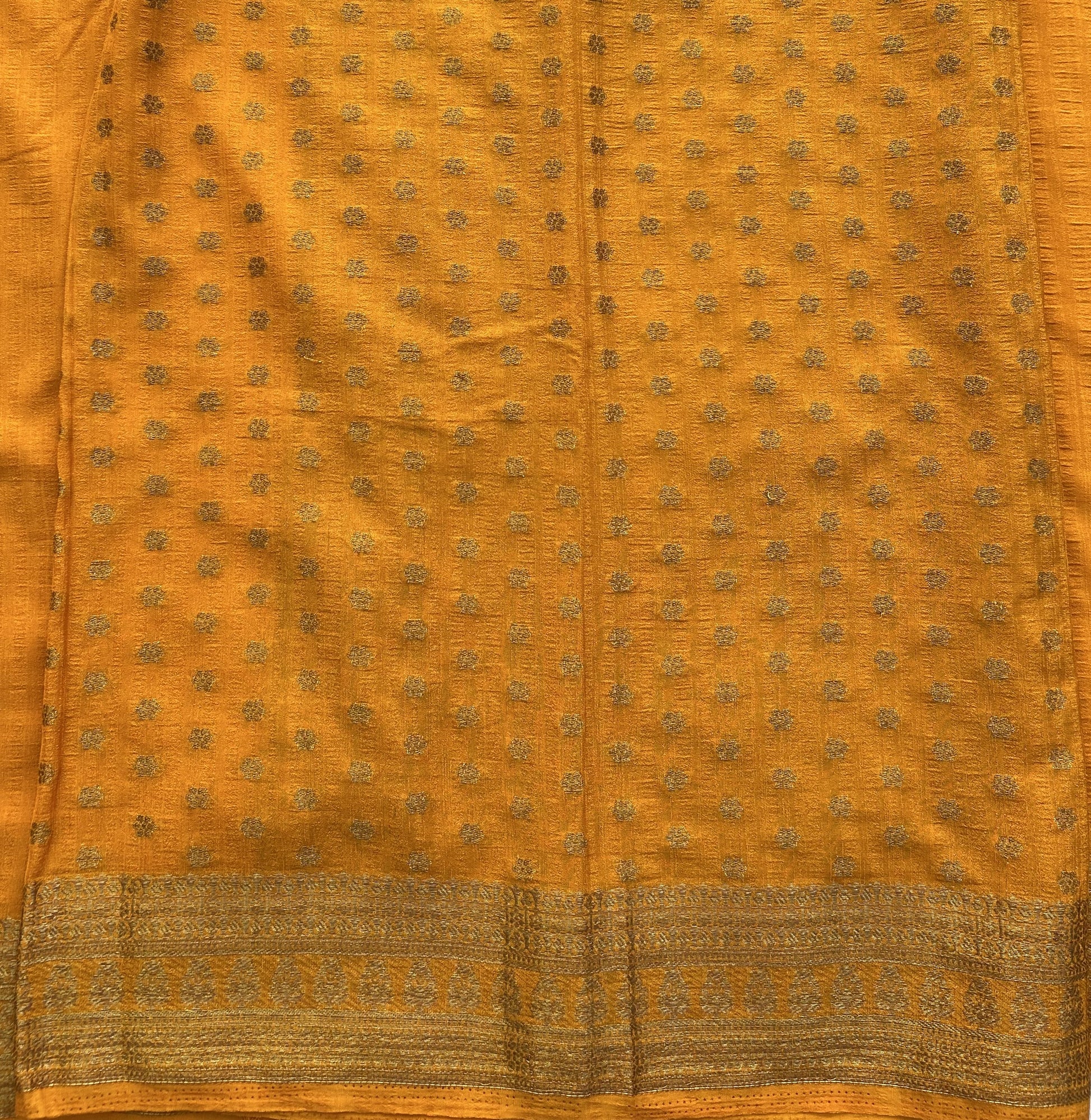 Yellow Banarasi Semi Tussar Georgette Saree with Sliver Zari Border — Lightweight Festive Wear - Sampradaya Designer Studio