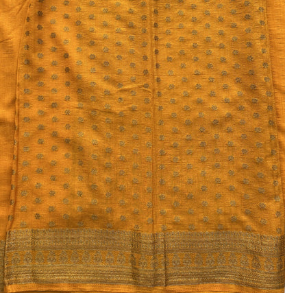 Yellow Banarasi Semi Tussar Georgette Saree with Sliver Zari Border — Lightweight Festive Wear - Sampradaya Designer Studio