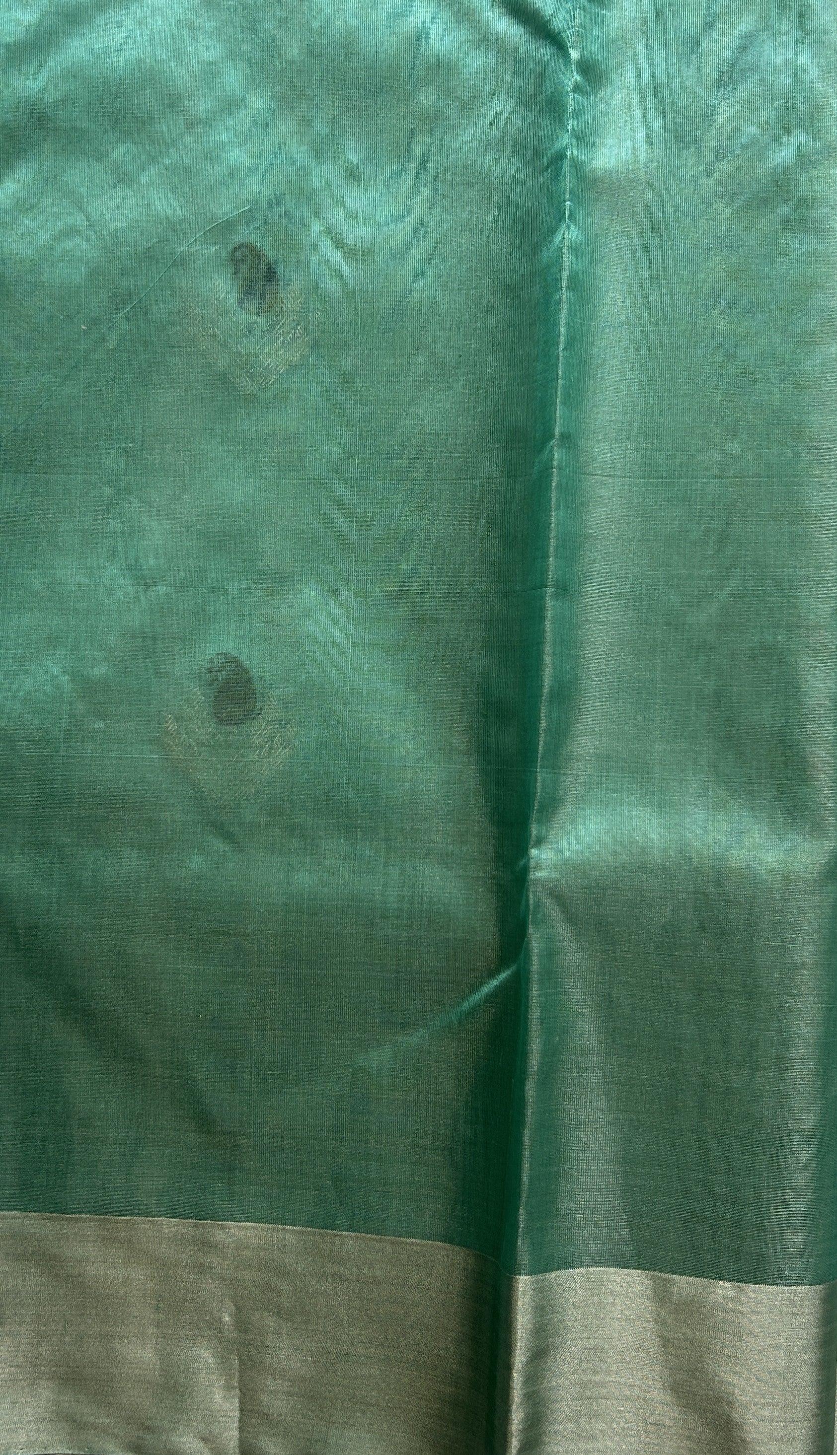 Chanderi Silk Saree Sea Green color Elegantly Paired with a Silver Zari border - Sampradaya Designer Studio