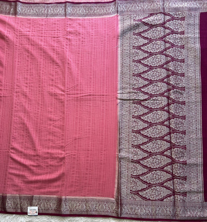 Pink Banarasi Semi Tussar Georgette Saree with Sliver Zari Border — Lightweight Festive Wear - Sampradaya Designer Studio