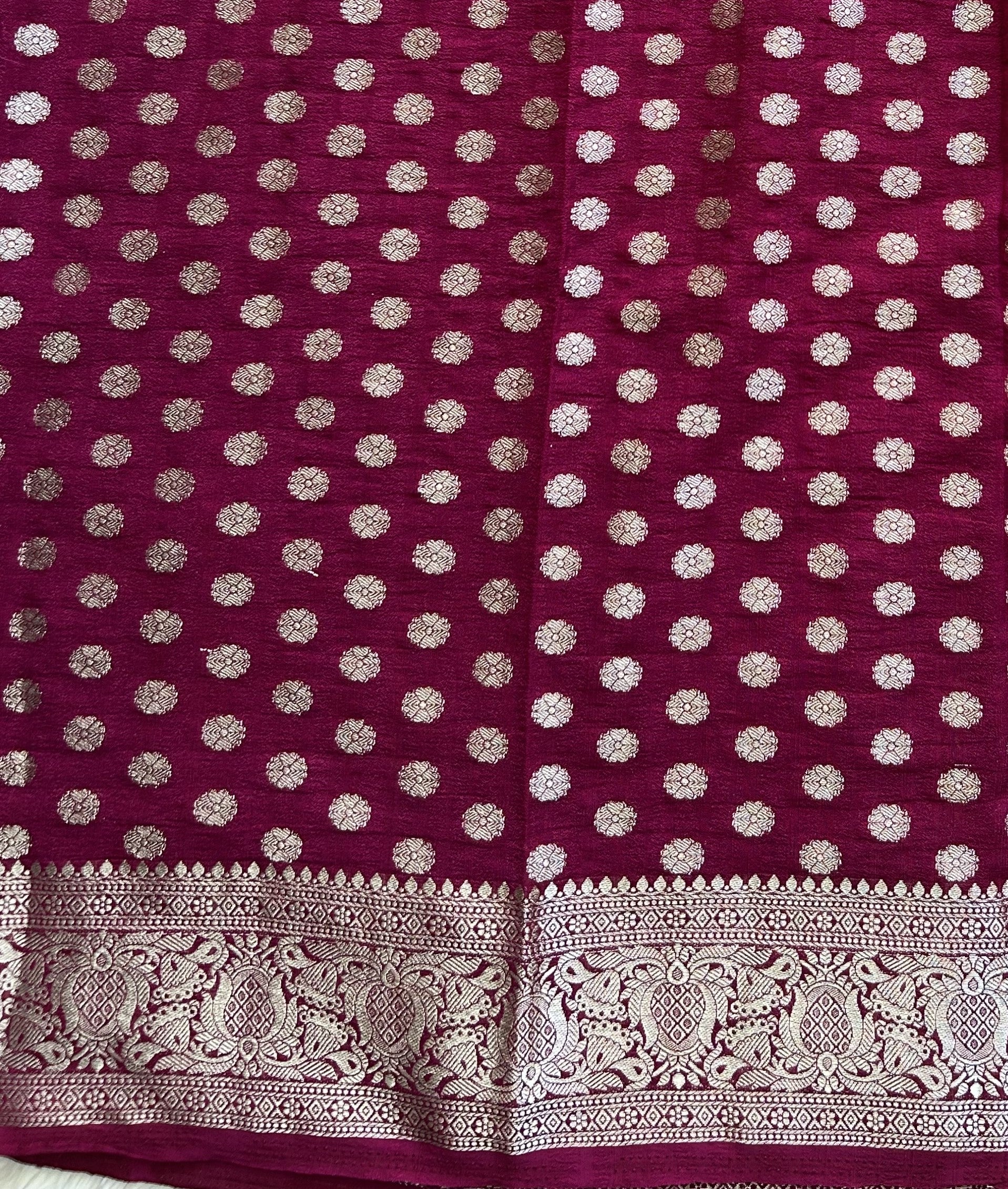 Pink Banarasi Semi Tussar Georgette Saree with Sliver Zari Border — Lightweight Festive Wear - Sampradaya Designer Studio