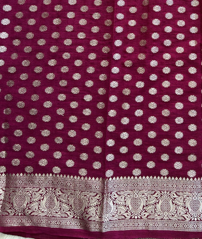 Pink Banarasi Semi Tussar Georgette Saree with Sliver Zari Border — Lightweight Festive Wear - Sampradaya Designer Studio