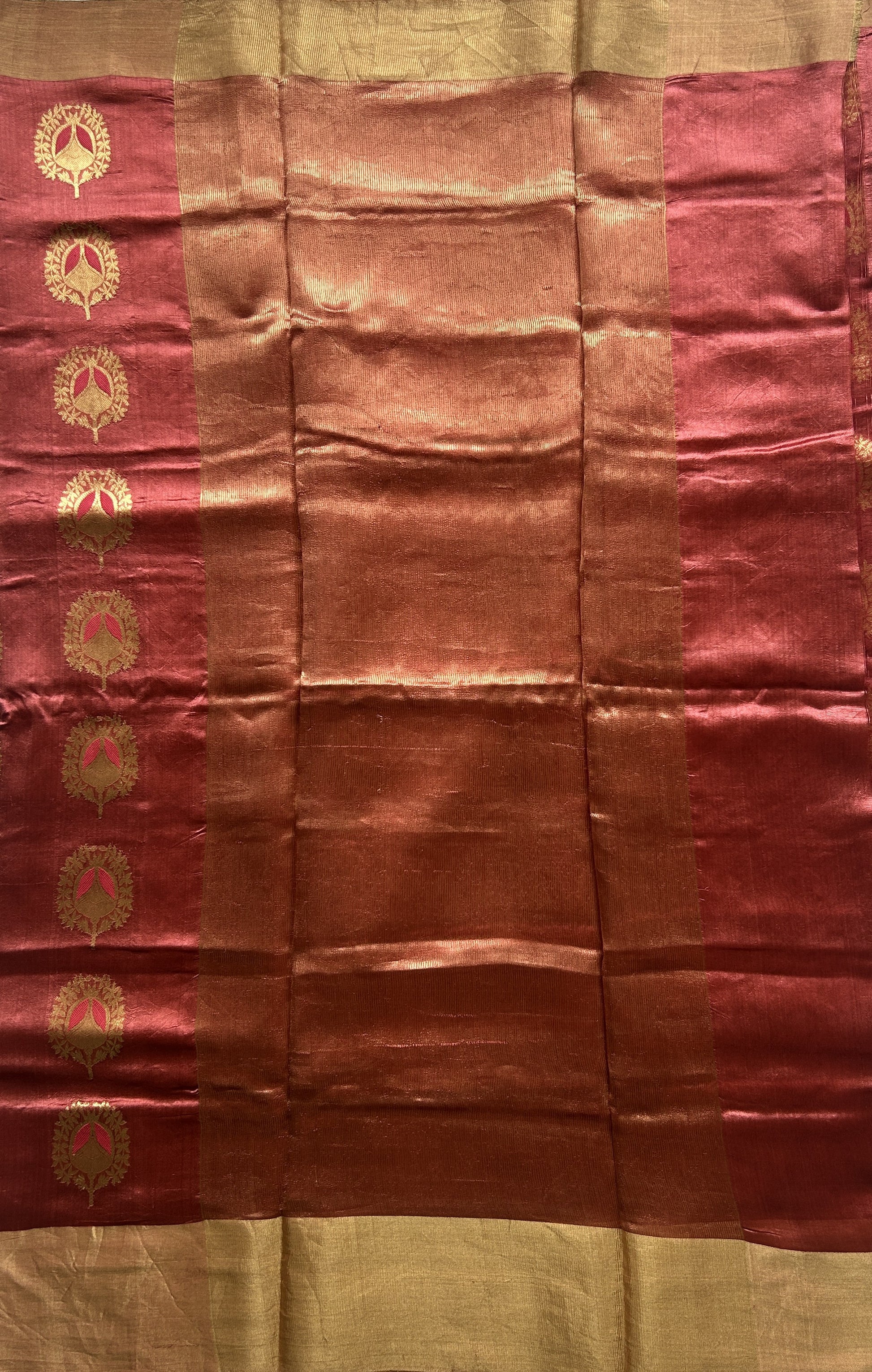 Chanderi Silk Saree Onion Pink color Elegantly Paired with a Gold Zari border - Sampradaya Designer Studio