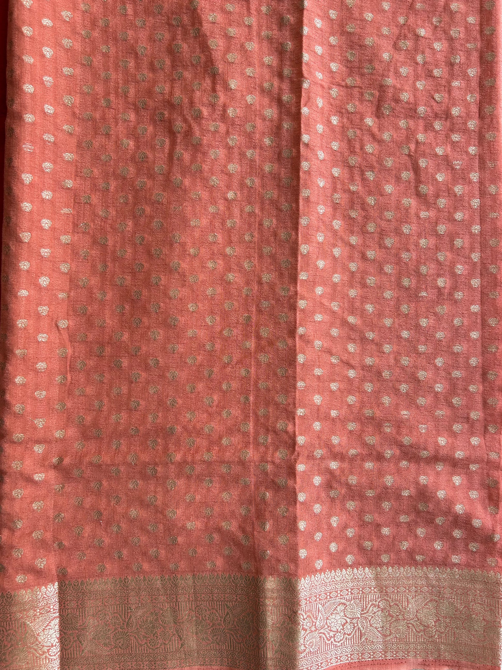Red Banarasi Semi Tussar Georgette Saree with Sliver Zari Border — Lightweight Festive Wear - Sampradaya Designer Studio