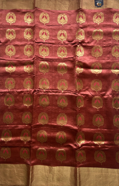 Chanderi Silk Saree Onion Pink color Elegantly Paired with a Gold Zari border - Sampradaya Designer Studio