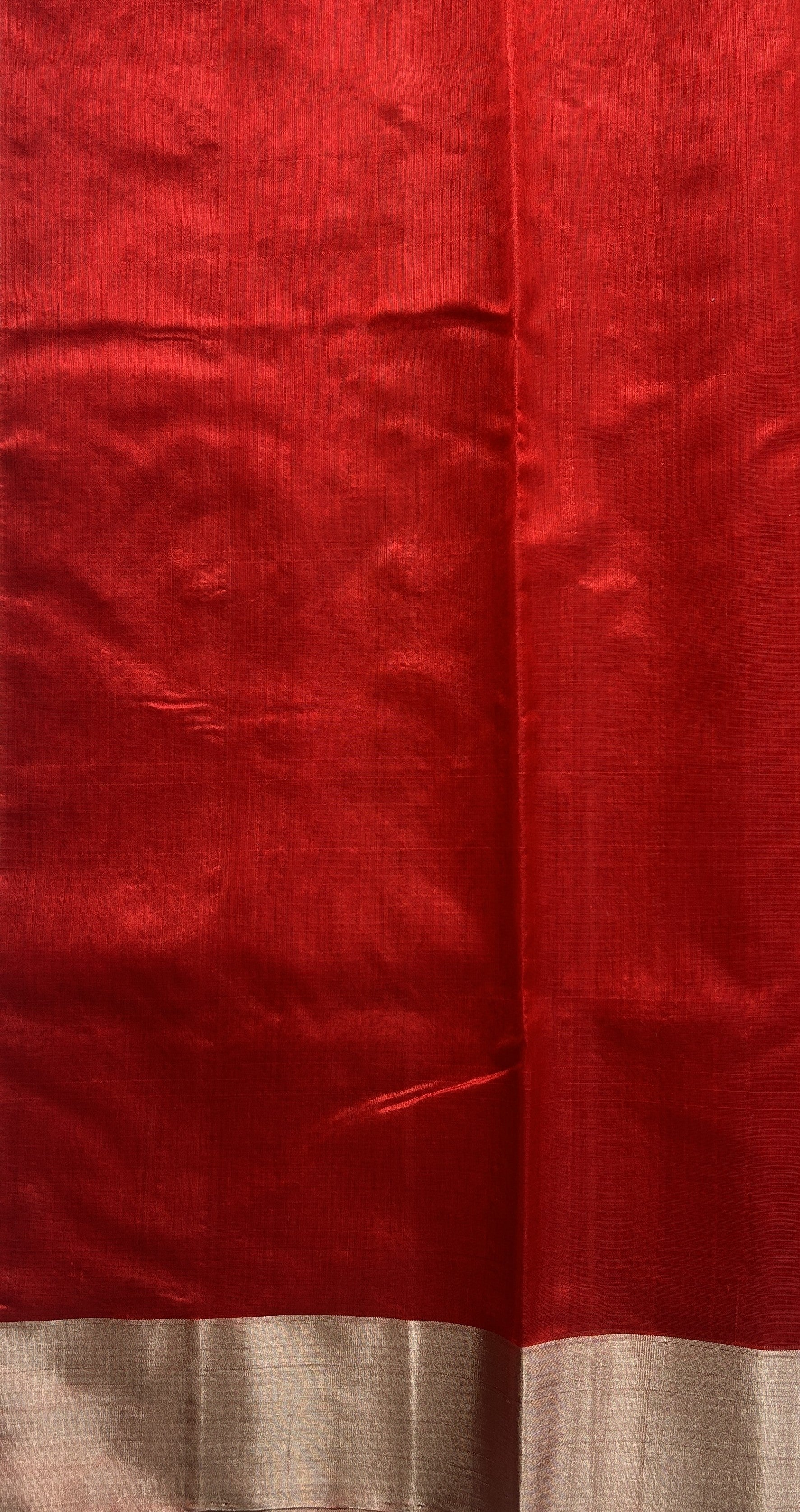 Chanderi Silk Saree Red color Elegantly Paired with a Silver Zari border - Sampradaya Designer Studio