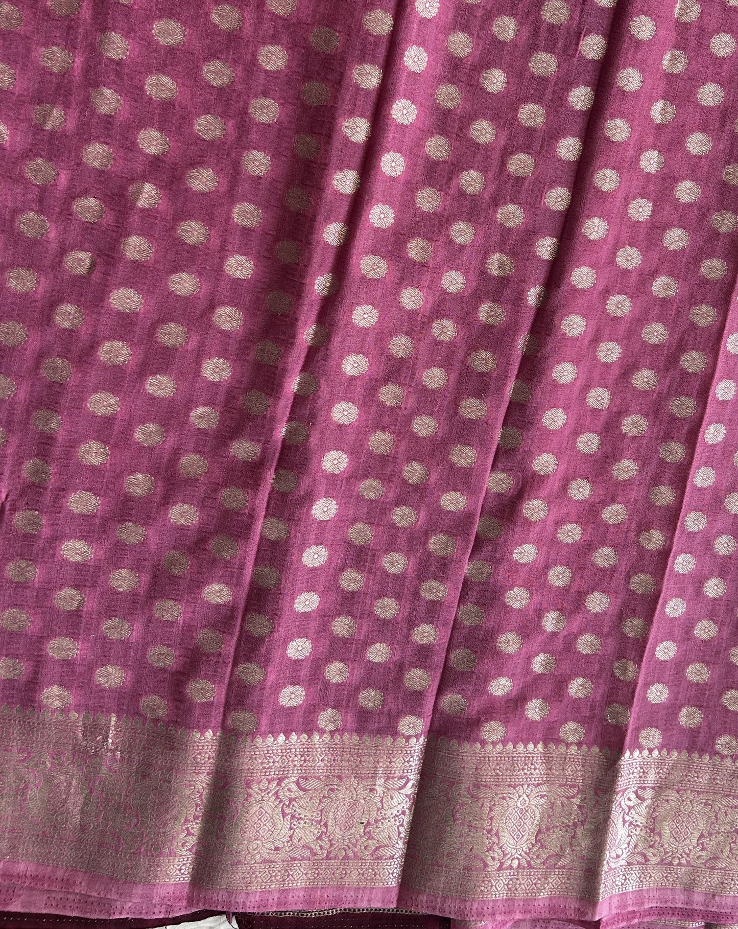 Wine Banarasi Semi Tussar Georgette Saree with Sliver Zari Border — Lightweight Festive Wear