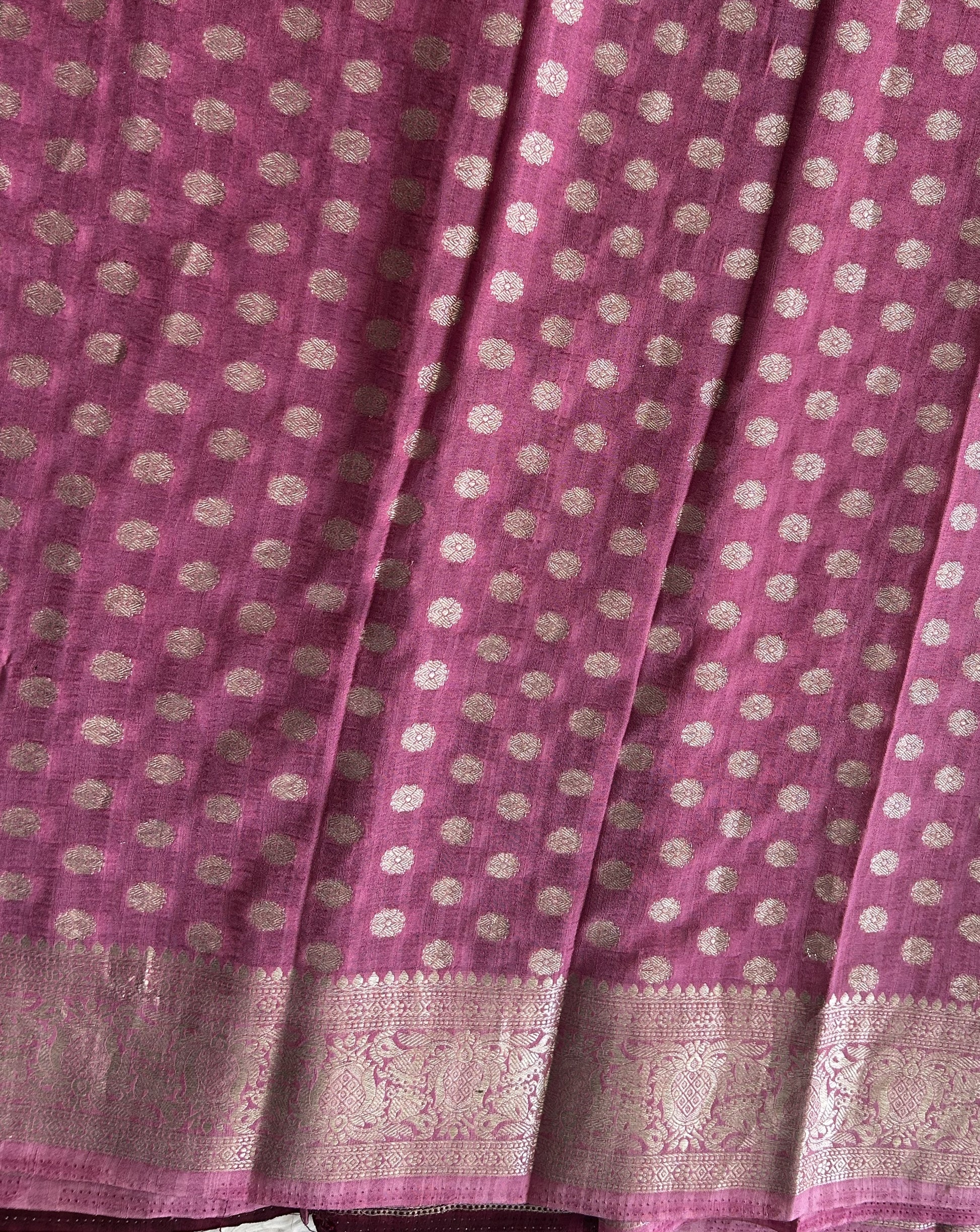 Wine Banarasi Semi Tussar Georgette Saree with Sliver Zari Border — Lightweight Festive Wear - Sampradaya Designer Studio
