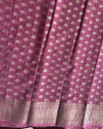 Wine Banarasi Semi Tussar Georgette Saree with Sliver Zari Border — Lightweight Festive Wear