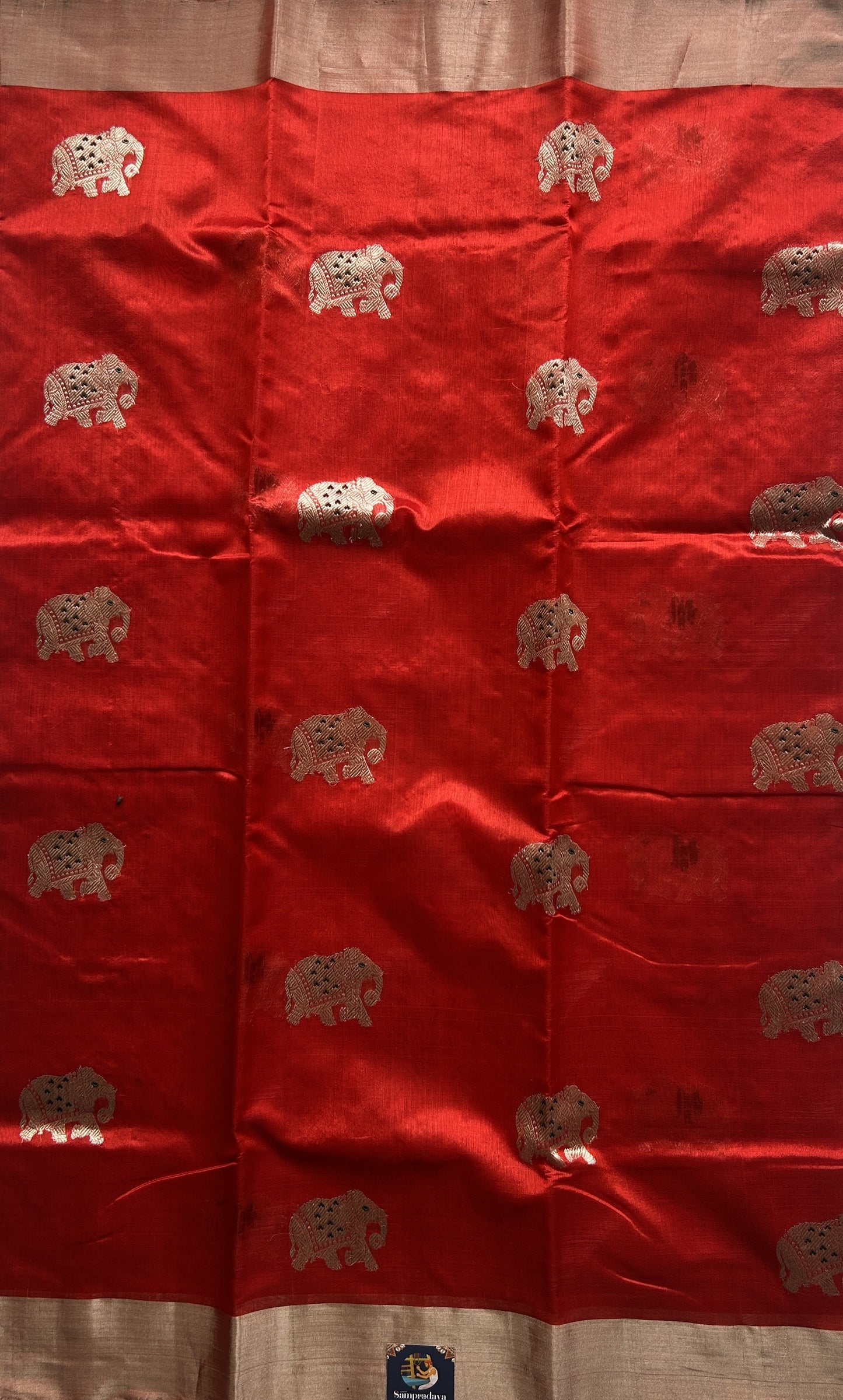 Chanderi Silk Saree Red color Elegantly Paired with a Silver Zari border - Sampradaya Designer Studio