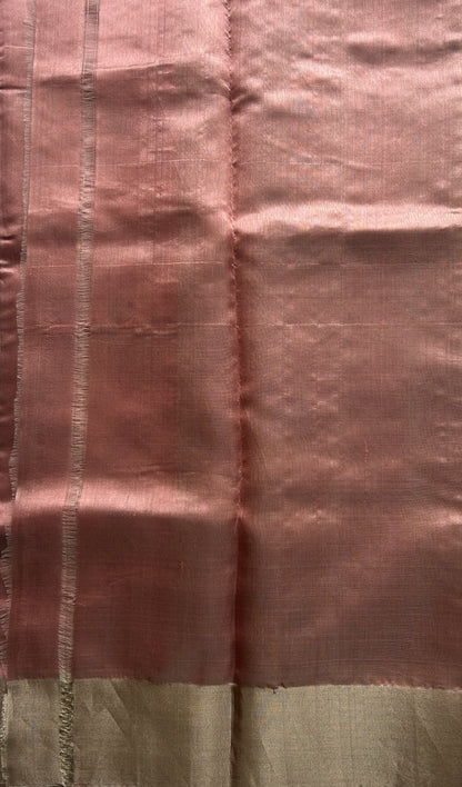 Chanderi Silk Saree Onion Pink color Elegantly Paired with a Silver Zari border - Sampradaya Designer Studio