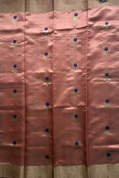 Chanderi Silk Saree Onion Pink color Elegantly Paired with a Silver Zari border - Sampradaya Designer Studio