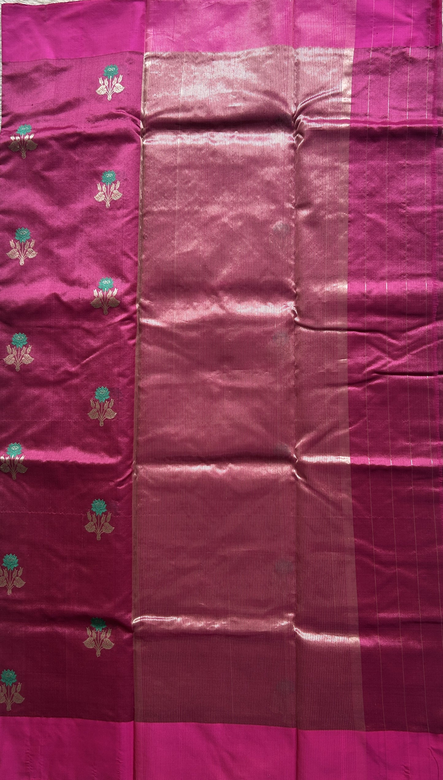 Chanderi Silk Saree Magenta Pink color Elegantly Paired with a Plain border - Sampradaya Designer Studio