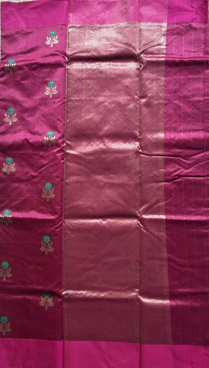 Chanderi Silk Saree Magenta Pink color Elegantly Paired with a Plain border - Sampradaya Designer Studio