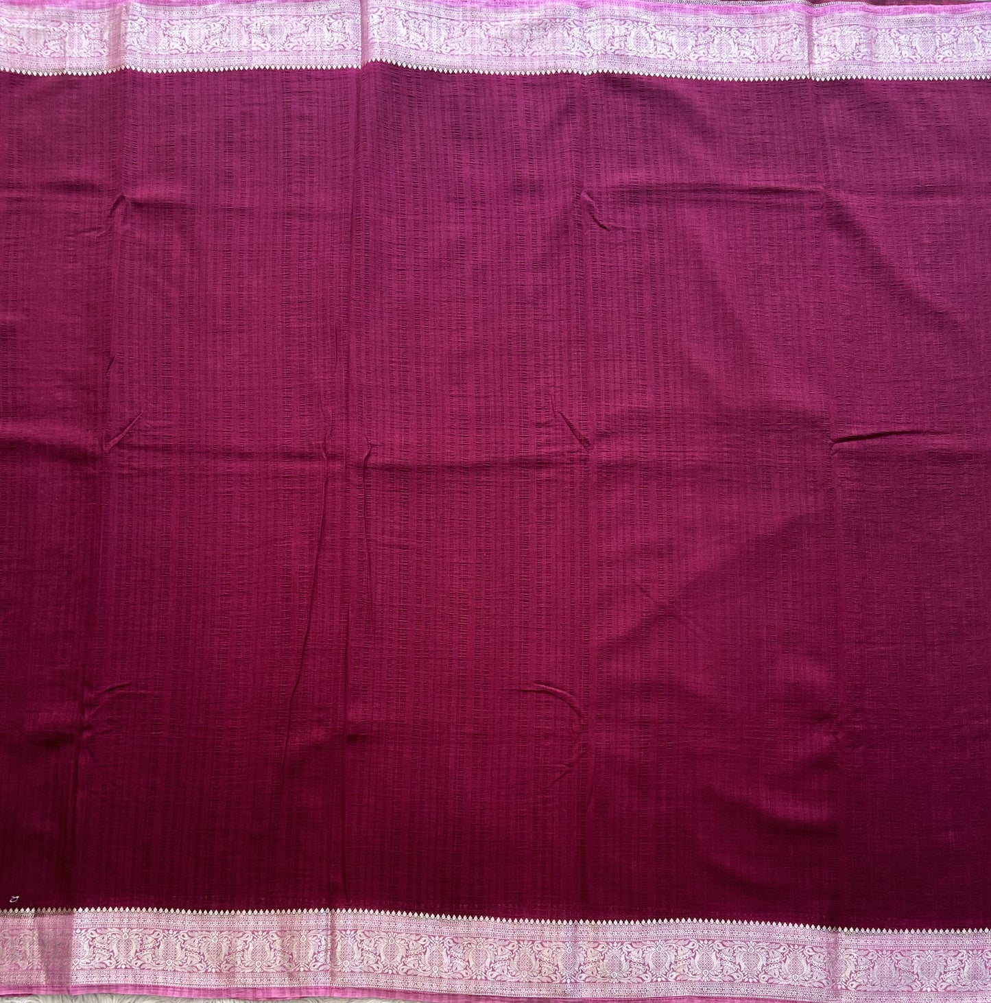 Wine Banarasi Semi Tussar Georgette Saree with Sliver Zari Border — Lightweight Festive Wear