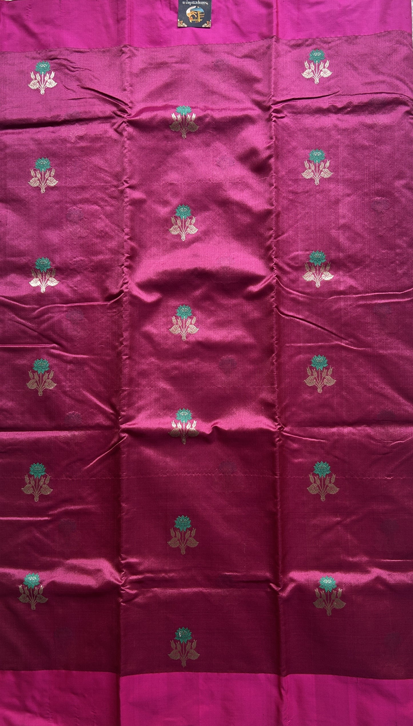 Chanderi Silk Saree Magenta Pink color Elegantly Paired with a Plain border - Sampradaya Designer Studio