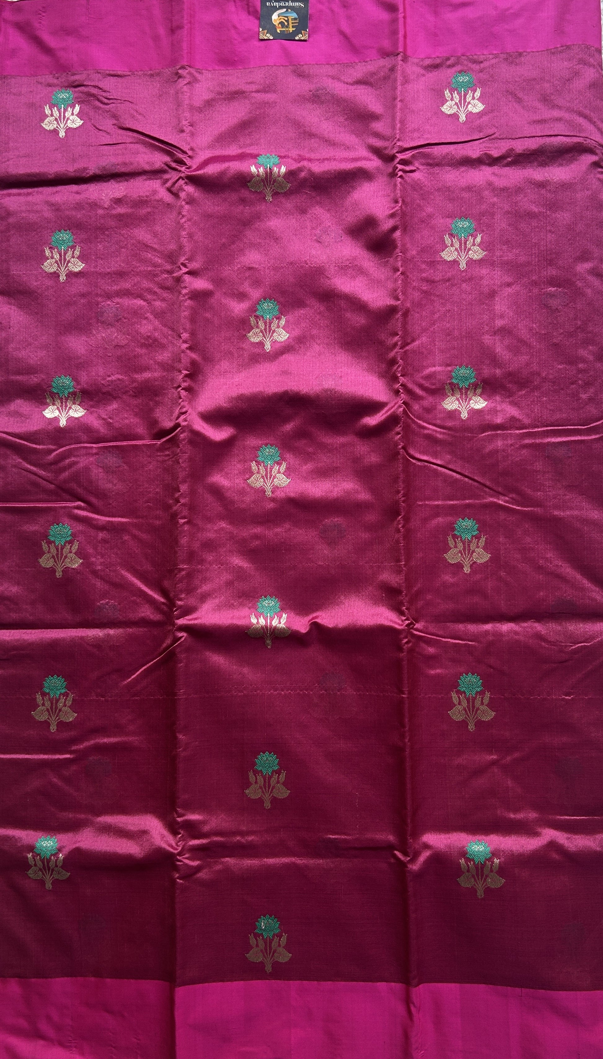 Chanderi Silk Saree Magenta Pink color Elegantly Paired with a Plain border - Sampradaya Designer Studio