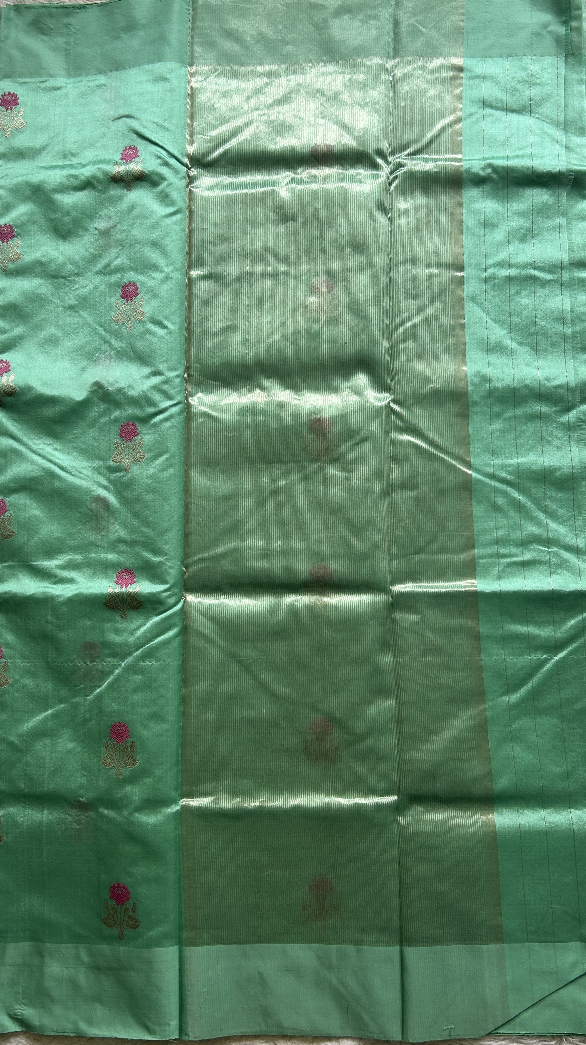 Chanderi Silk Saree Lux Green color Elegantly Paired with a Plain border - Sampradaya Designer Studio