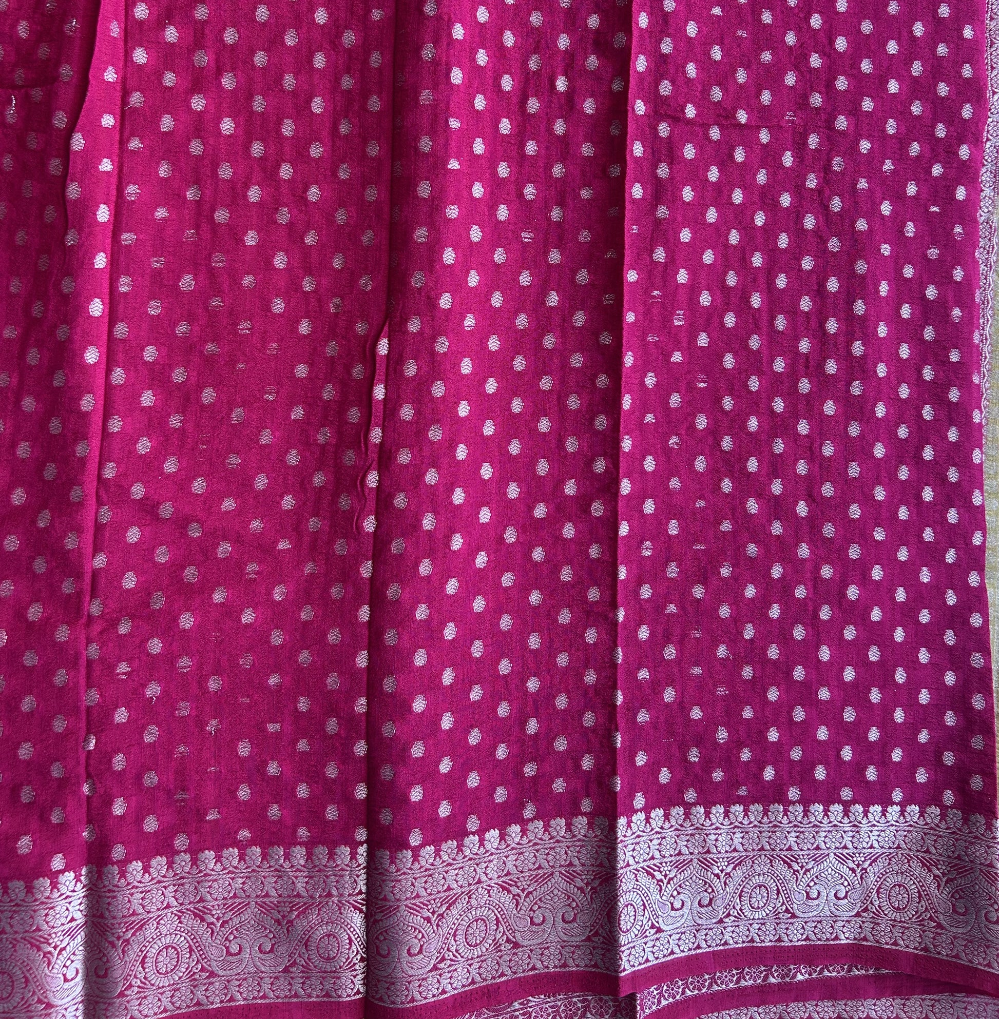 Lemon Yellow Banarasi Semi Tussar Georgette Saree with Sliver Zari Border — Lightweight Festive Wear - Sampradaya Designer Studio