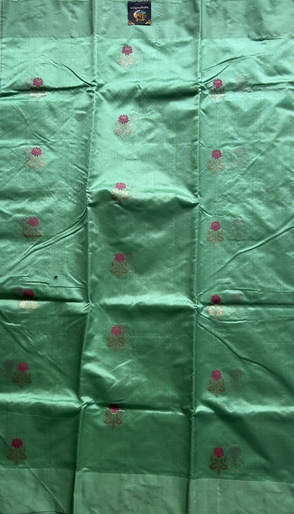 Chanderi Silk Saree Lux Green color Elegantly Paired with a Plain border - Sampradaya Designer Studio
