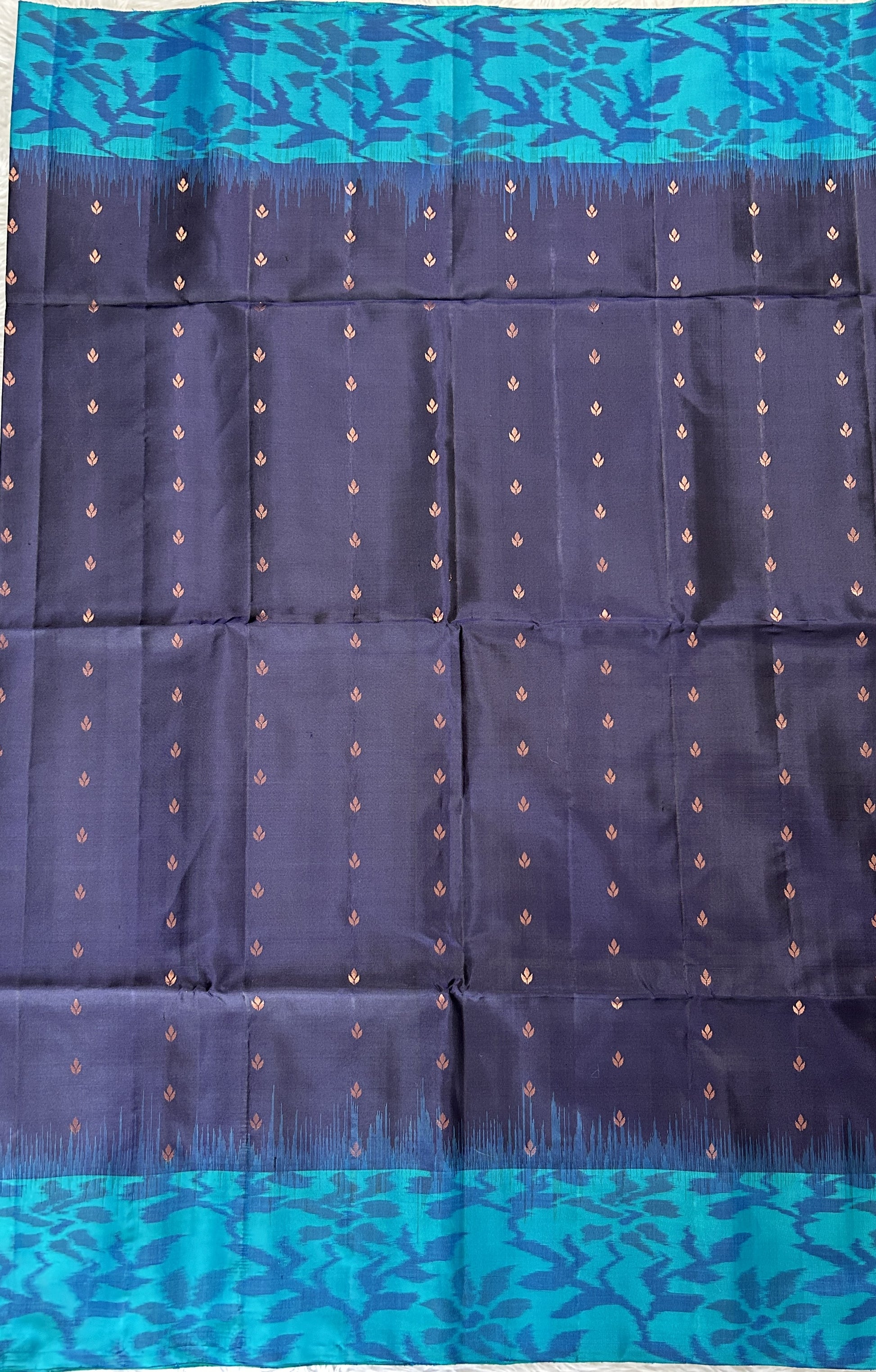 Kanjivaram Festive Soft Silk Saree Prussian Blue colored Saree complemented with a Turquoise Blue Colored Pochampally border. - Sampradaya Designer Studio
