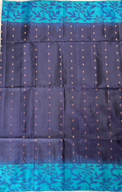 Kanjivaram Festive Soft Silk Saree Prussian Blue colored Saree complemented with a Turquoise Blue Colored Pochampally border. - Sampradaya Designer Studio